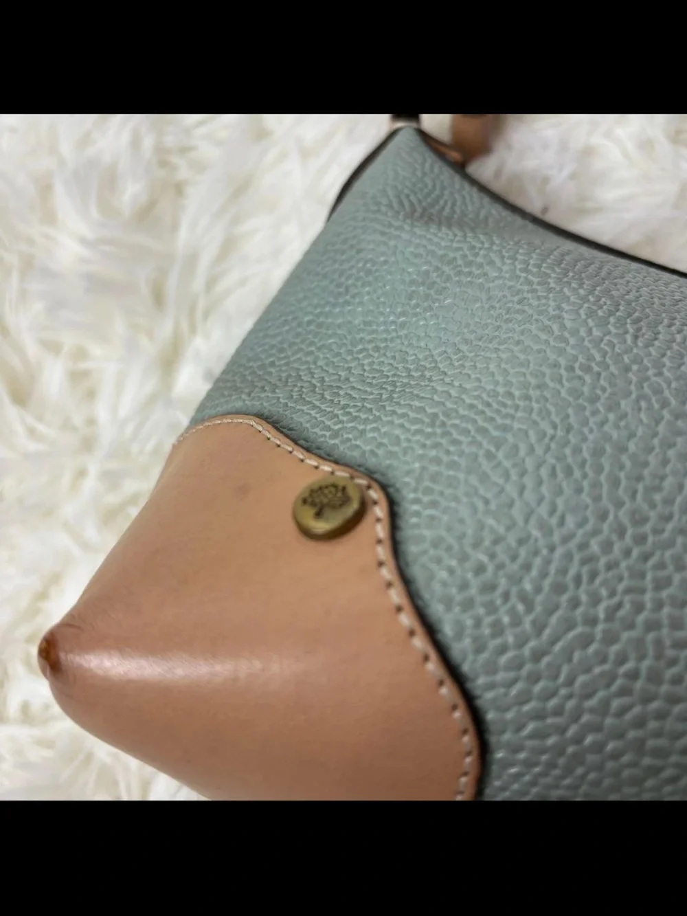 Mulberry Sage Pebbled Leather Shoulder Bag with Tan Trim